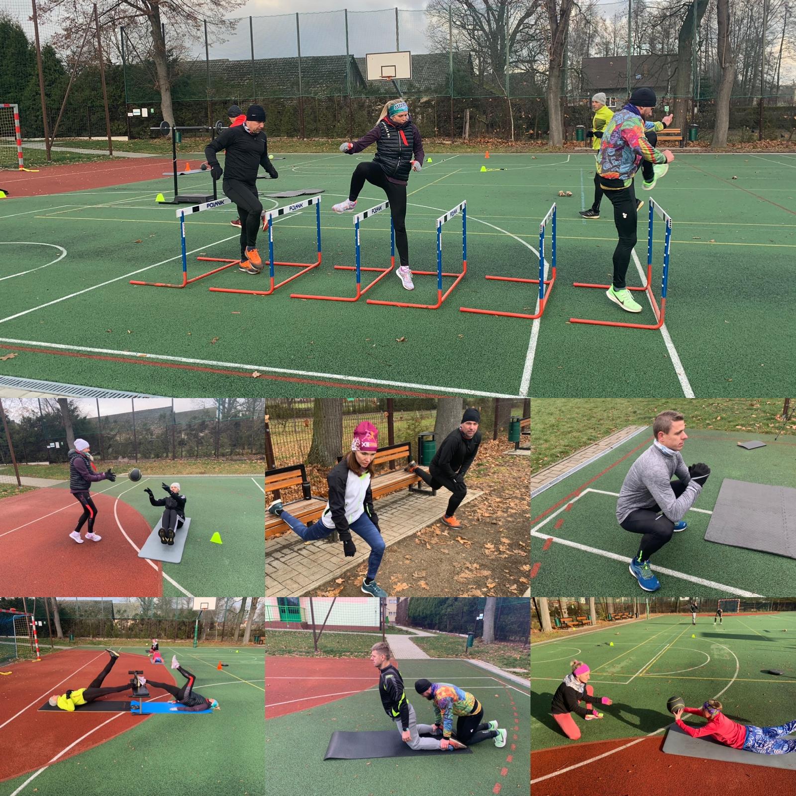 Trening sprawnościowy na boisku – płotki i piłka lekarska